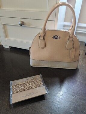 Coach Mini Cora Domed Satchel Two-Tone Apricot Chalk EUC Now W/Strap